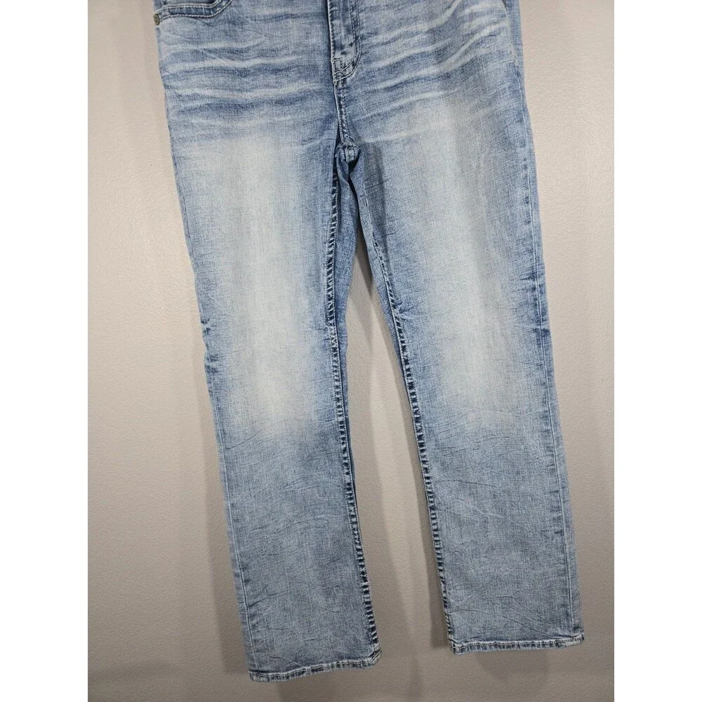 BKE Tyler Jeans 36x32 Light Wash Straight Fit Denim Thick Stitch Whiskered BE